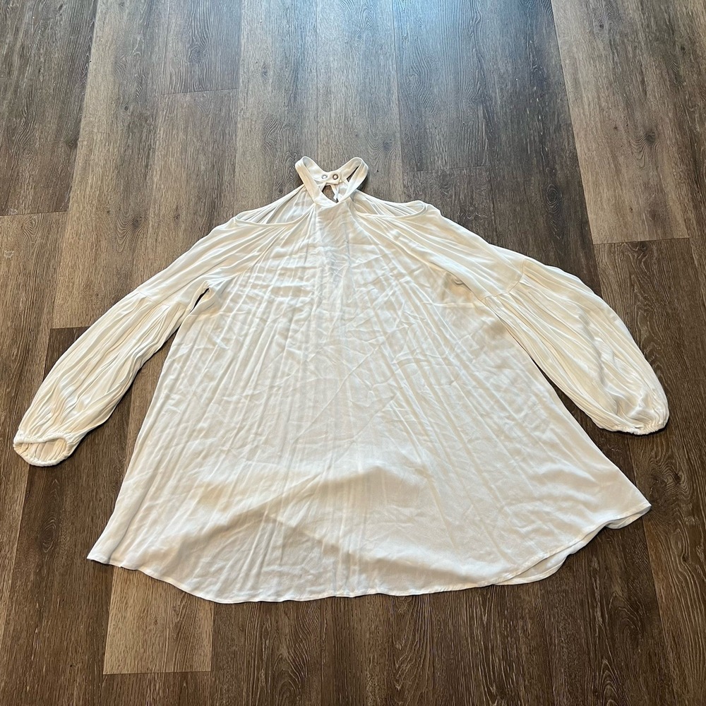 Free People Come On Baby Tunic Women's Size Medium White Ivory Puff Sleeve Rayon